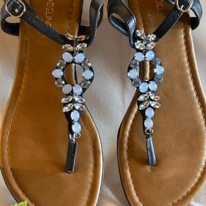 Blue summer sandals.. beautiful encrusted with sparkle gems. Size 8 wide. NEW,